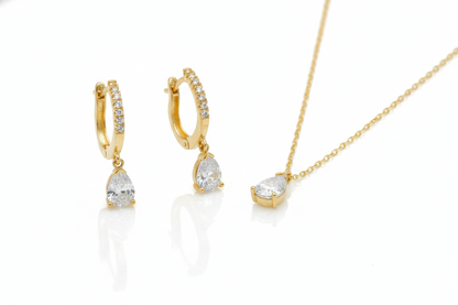 Diamond Dangle Earrings Necklace Set in Sterling Silver