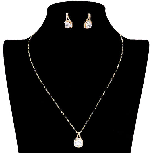CZ Cushion Square Stone Jewelry Set