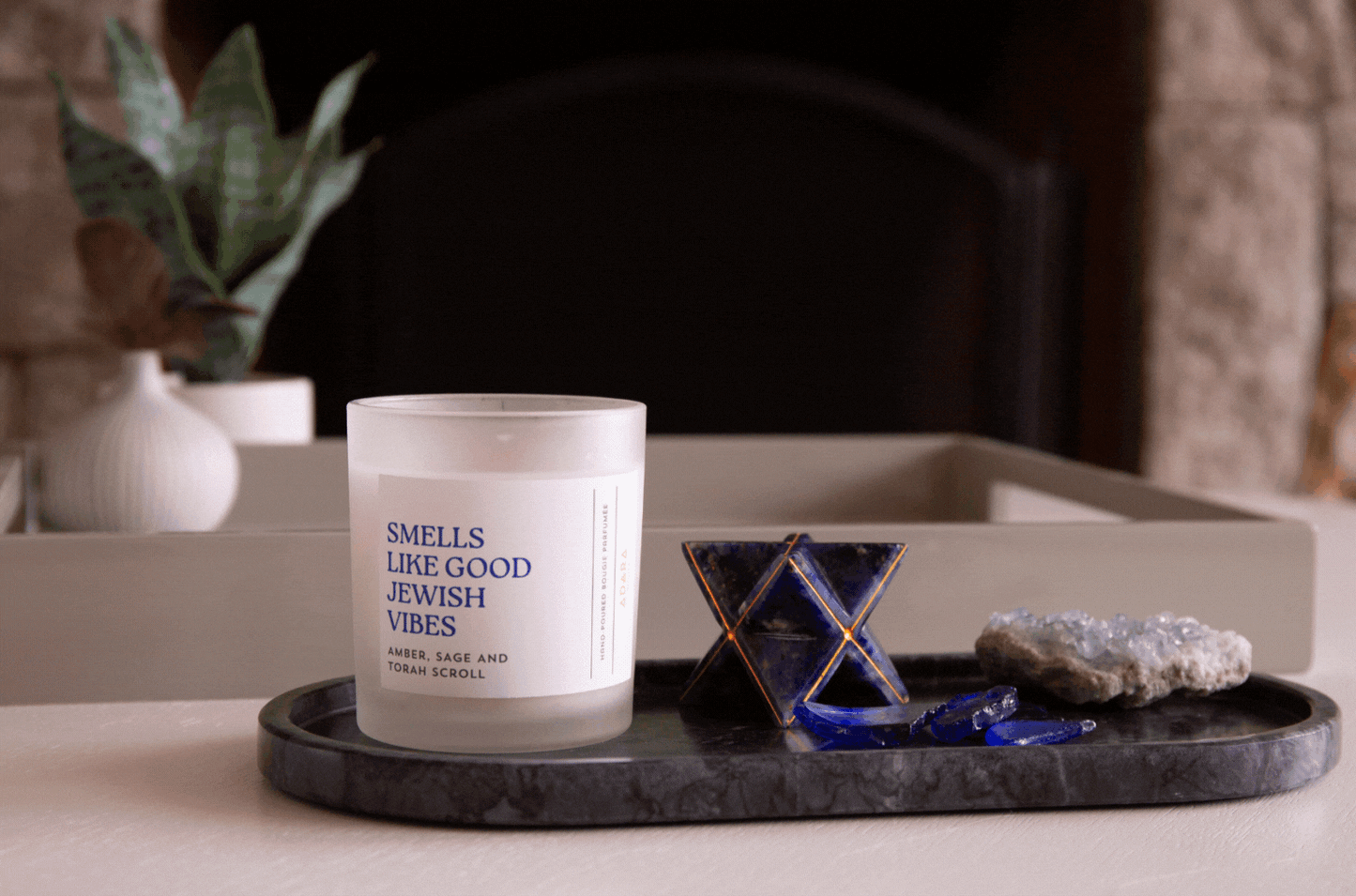 Smells Like Good Jewish Vibes - Amber, Sage & Torah Scroll Scented Candle Adara Rituals