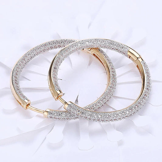 925 Silver 34mm 18K Gold Circle Hoop Earrings Wedding Jewelry