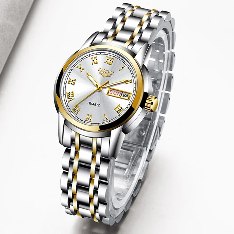 Women's Two Tone Stainless Steel Bracelet Watch Slim