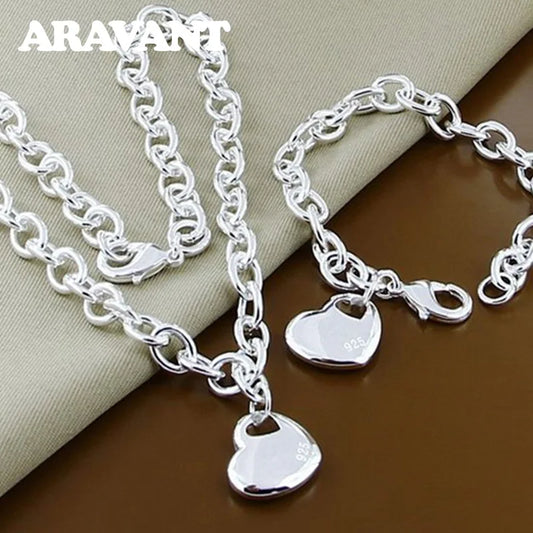 Aravant 925 Silver Bridal Jewelry Sets Love Heart Necklace Bracelets Set Jewelry
