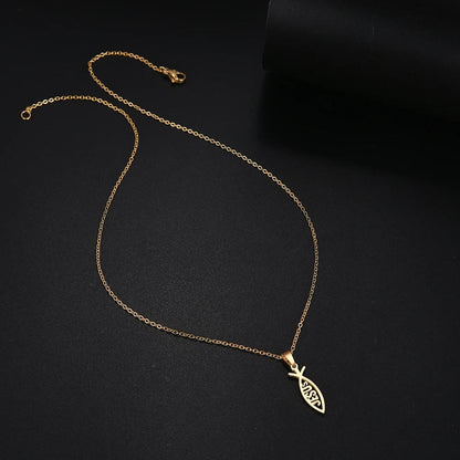 DOTIFI  Stainless Steel Necklace For Women Man Lover's Sharp Jesus Fish Shape Color Pendant Necklace Engagement Jewelry