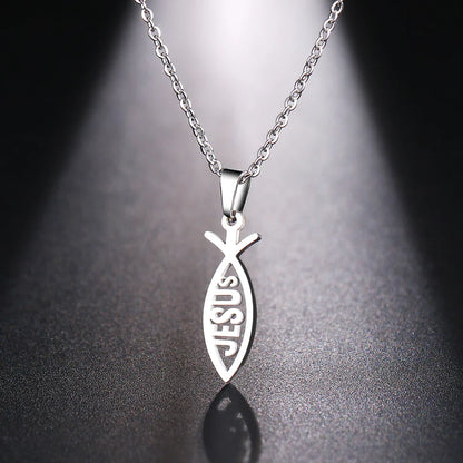 DOTIFI  Stainless Steel Necklace For Women Man Lover's Sharp Jesus Fish Shape Color Pendant Necklace Engagement Jewelry