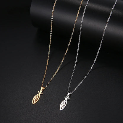 DOTIFI  Stainless Steel Necklace For Women Man Lover's Sharp Jesus Fish Shape Color Pendant Necklace Engagement Jewelry
