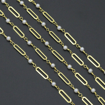 Wholesale Pearl Paperclip chain by Yard, HX22