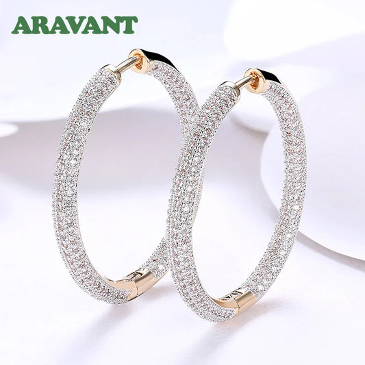925 Silver 34mm 18K Gold Circle Hoop Earrings Wedding Jewelry
