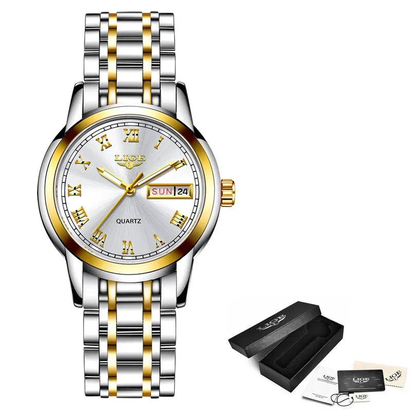 Women's Two Tone Stainless Steel Bracelet Watch Slim
