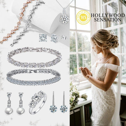 Heart Cubic Zirconia Tennis Bracelet with Round Cut White Diamond Cubic Zirconia