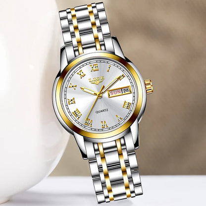 Women's Two Tone Stainless Steel Bracelet Watch Slim