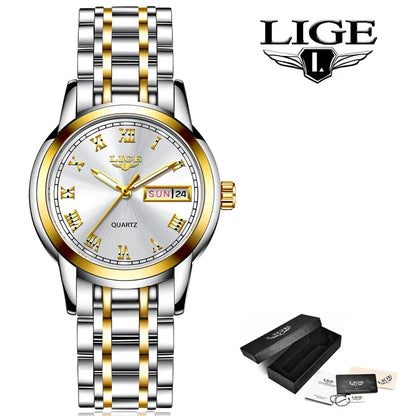 Women's Two Tone Stainless Steel Bracelet Watch Slim
