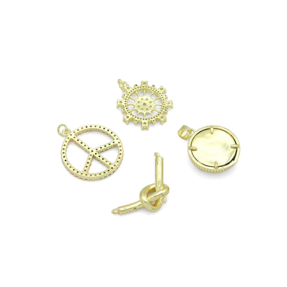Colorful CZ Peace Sign Evil Eye Knot Connector Diamond Wheel Pendant charm, Sku#LK1280