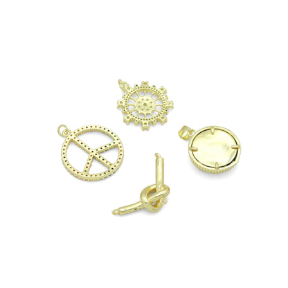 Colorful CZ Peace Sign Evil Eye Knot Connector Diamond Wheel Pendant charm, Sku#LK1280