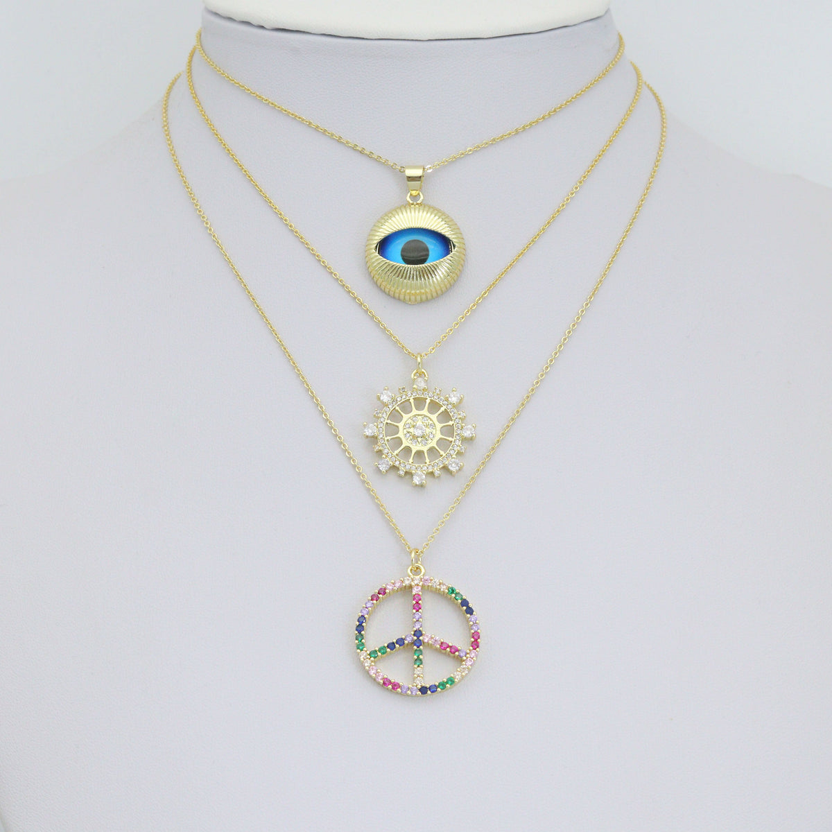 Colorful CZ Peace Sign Evil Eye Knot Connector Diamond Wheel Pendant charm, Sku#LK1280