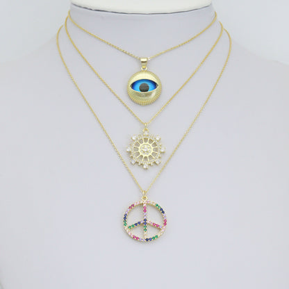 Colorful CZ Peace Sign Evil Eye Knot Connector Diamond Wheel Pendant charm, Sku#LK1280