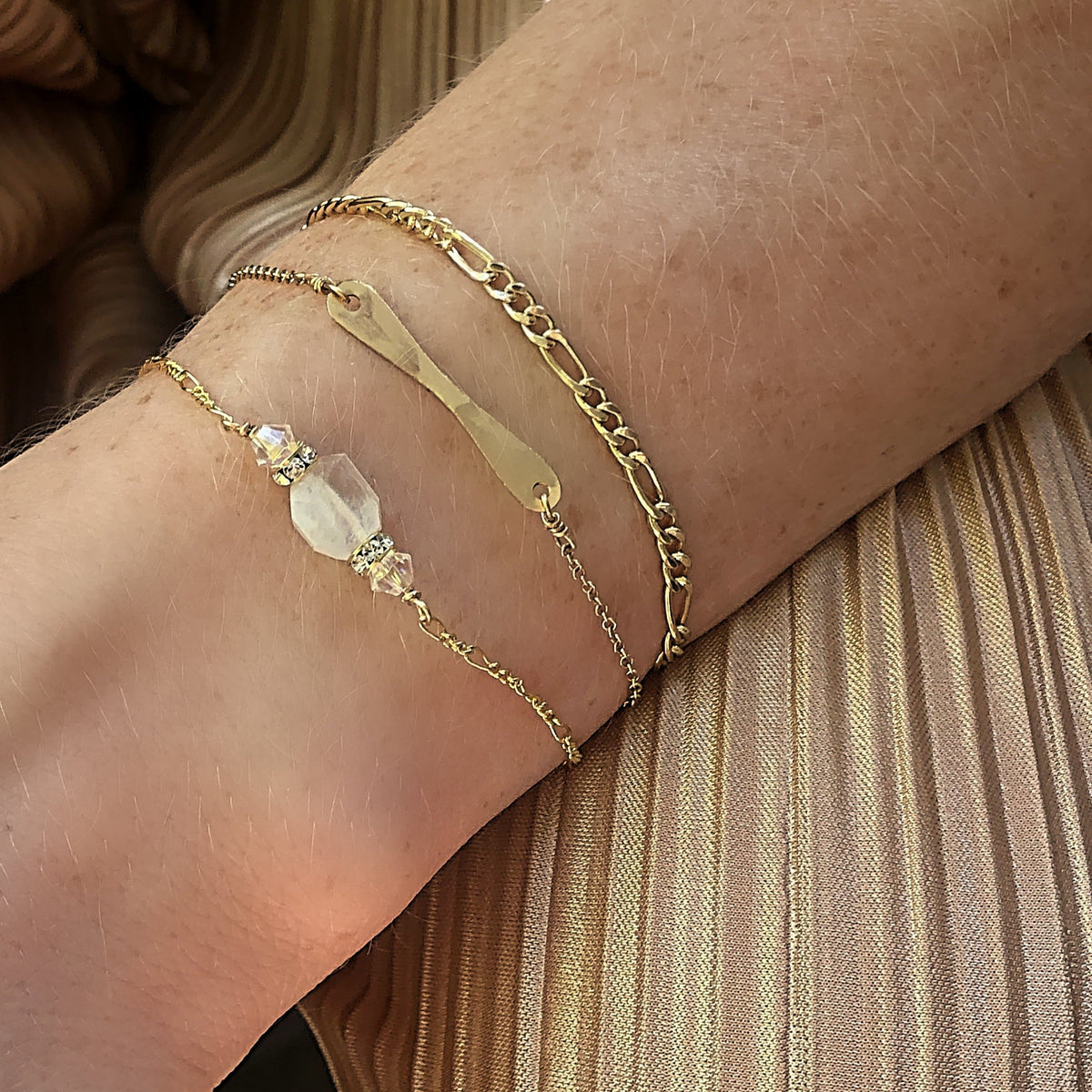 Figaro Chain Bracelet / Anklet with Swarovski Clasp