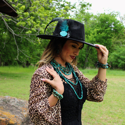 Large Triple Strand Natural Turquoise & Copper Collar Necklace 252y