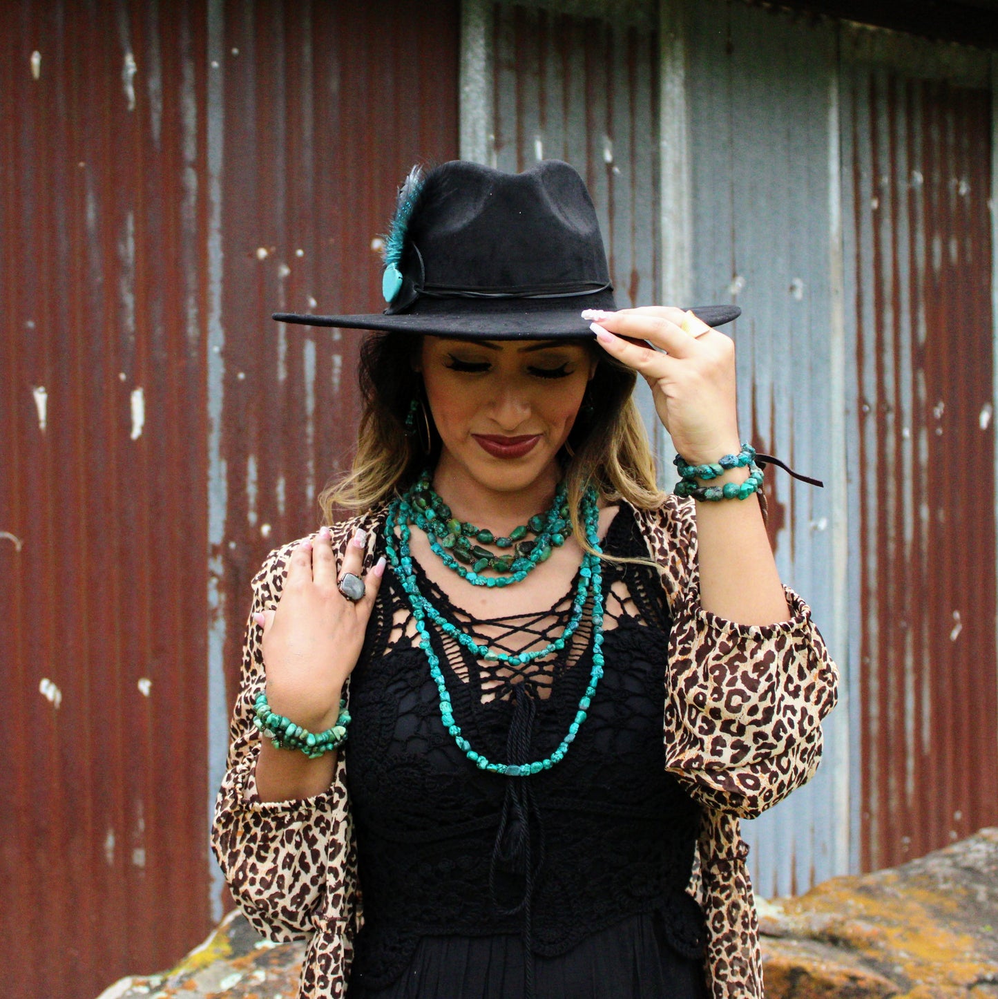 Genuine Natural Turquoise Triple Strand Necklace 254a