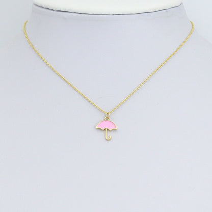 Pink Enamel Umbrella Shape Pendant,CZ Micro Pave Enamel Pendant,Enamel Jewelry, 14x12mm,Sku#Y523