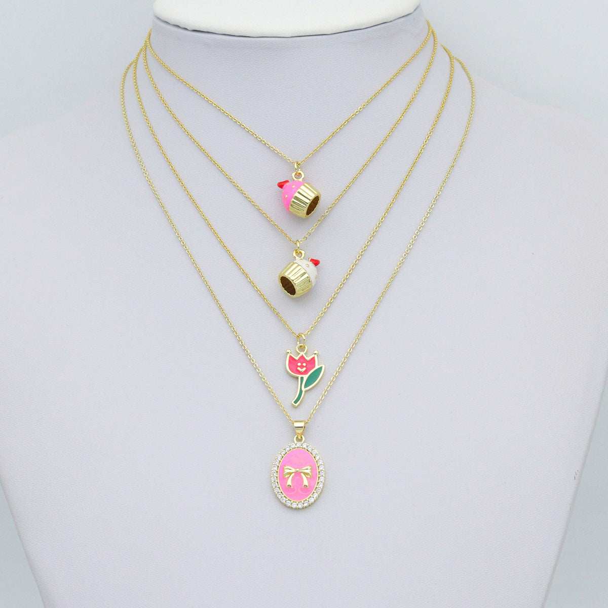 Colorful Enamel Bow tulip Flower Cup Cake charm, Sku#LK1262