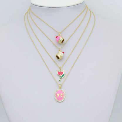 Colorful Enamel Bow tulip Flower Cup Cake charm, Sku#LK1262