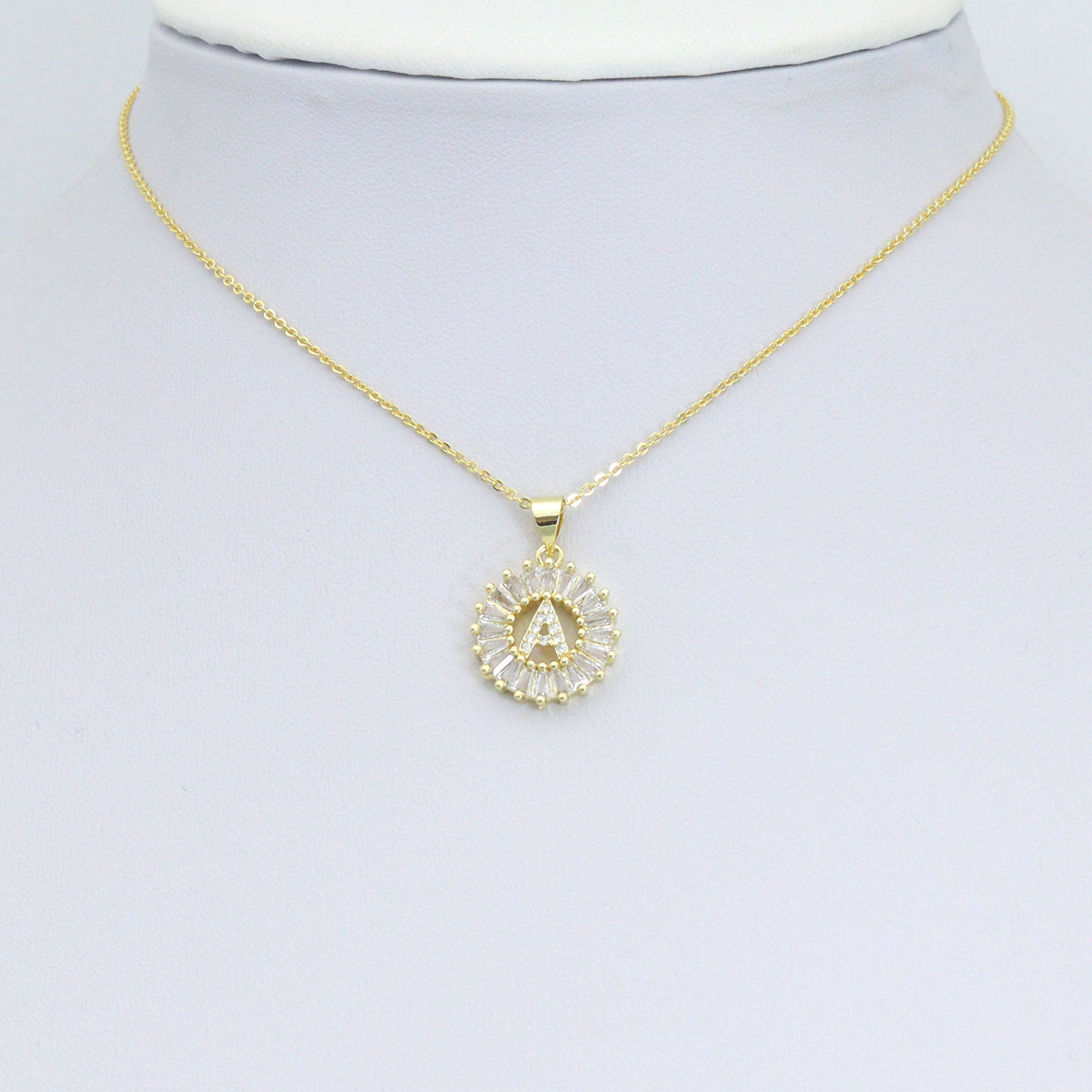 Baguette CZ Circle Initial Letter Charm/Pendent, Alphabet  Pendent, Gold/Silver Finish, sku#Z1483A