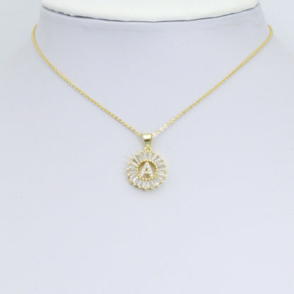 Baguette CZ Circle Initial Letter Charm/Pendent, Alphabet  Pendent, Gold/Silver Finish, sku#Z1483A