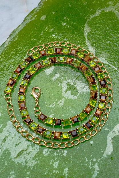 Genuine Tiger Eye And Poison Dart Tennis Necklace (Gold)