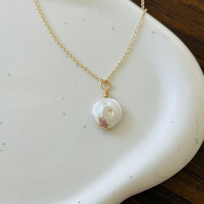 14k gold filled COIN PEARL NECKLACE