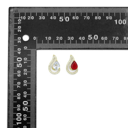 Clear Red CZ Gold Teardrop Shape charm Pendant, Sku#LK1271