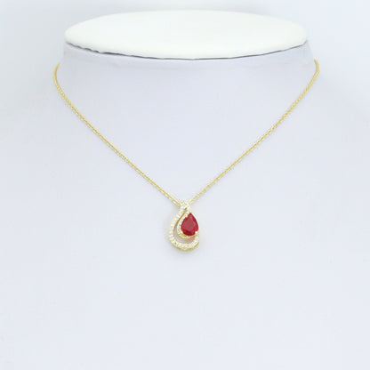 Clear Red CZ Gold Teardrop Shape charm Pendant, Sku#LK1271