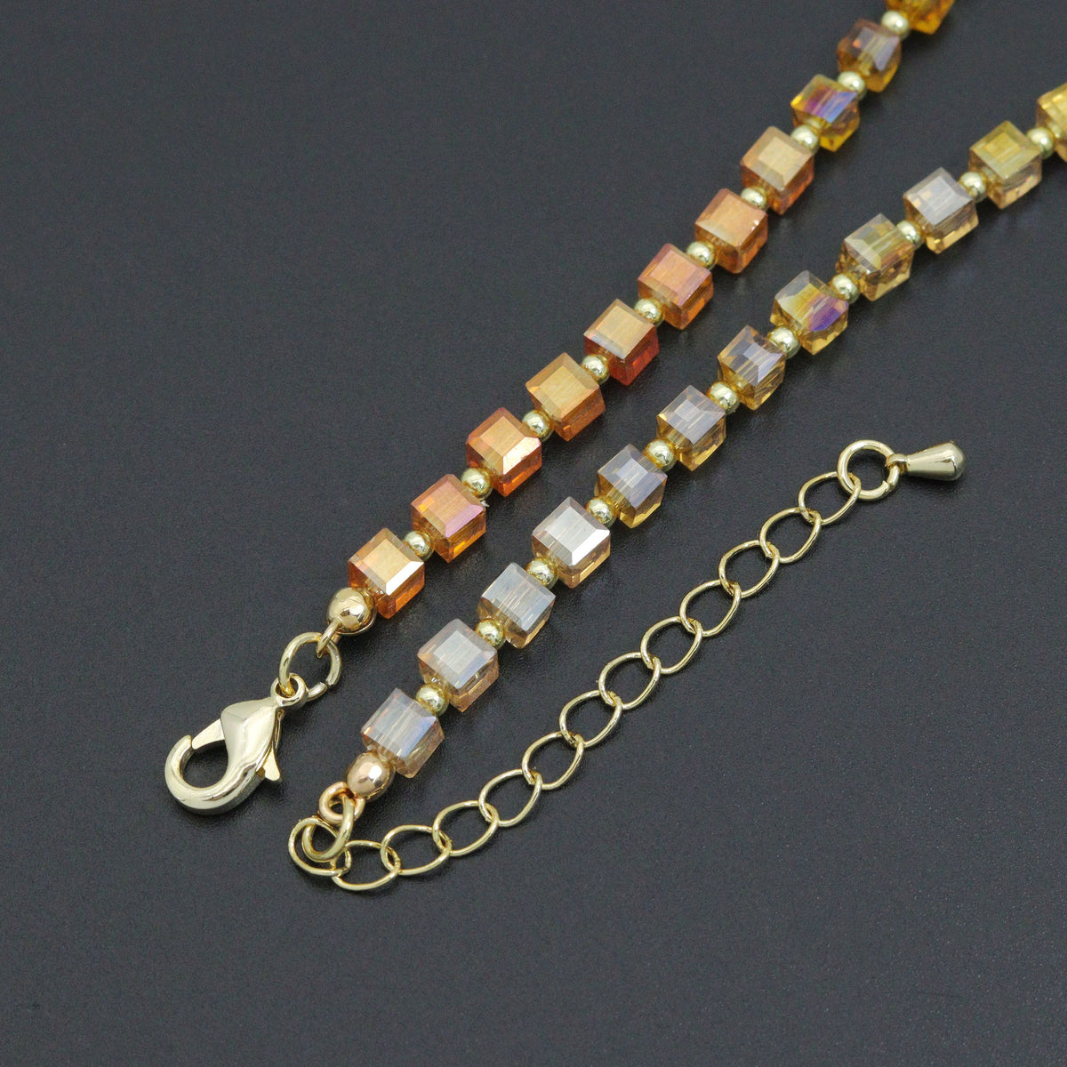 Champagne color Cube Beads necklace Bracelet, Sku#EF798