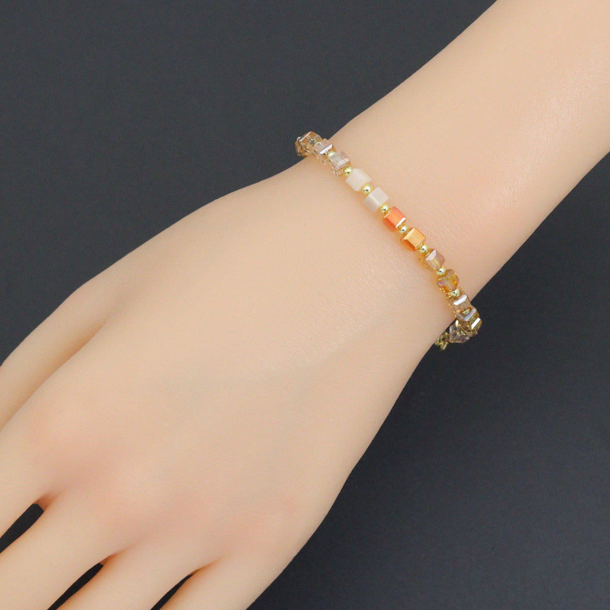 Champagne color Cube Beads necklace Bracelet, Sku#EF798