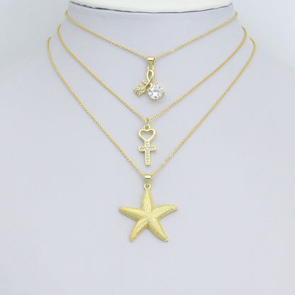 Gold Clear CZ Cross Heart Starfish Flower Big CZ Pendant charm, Sku#LK1273