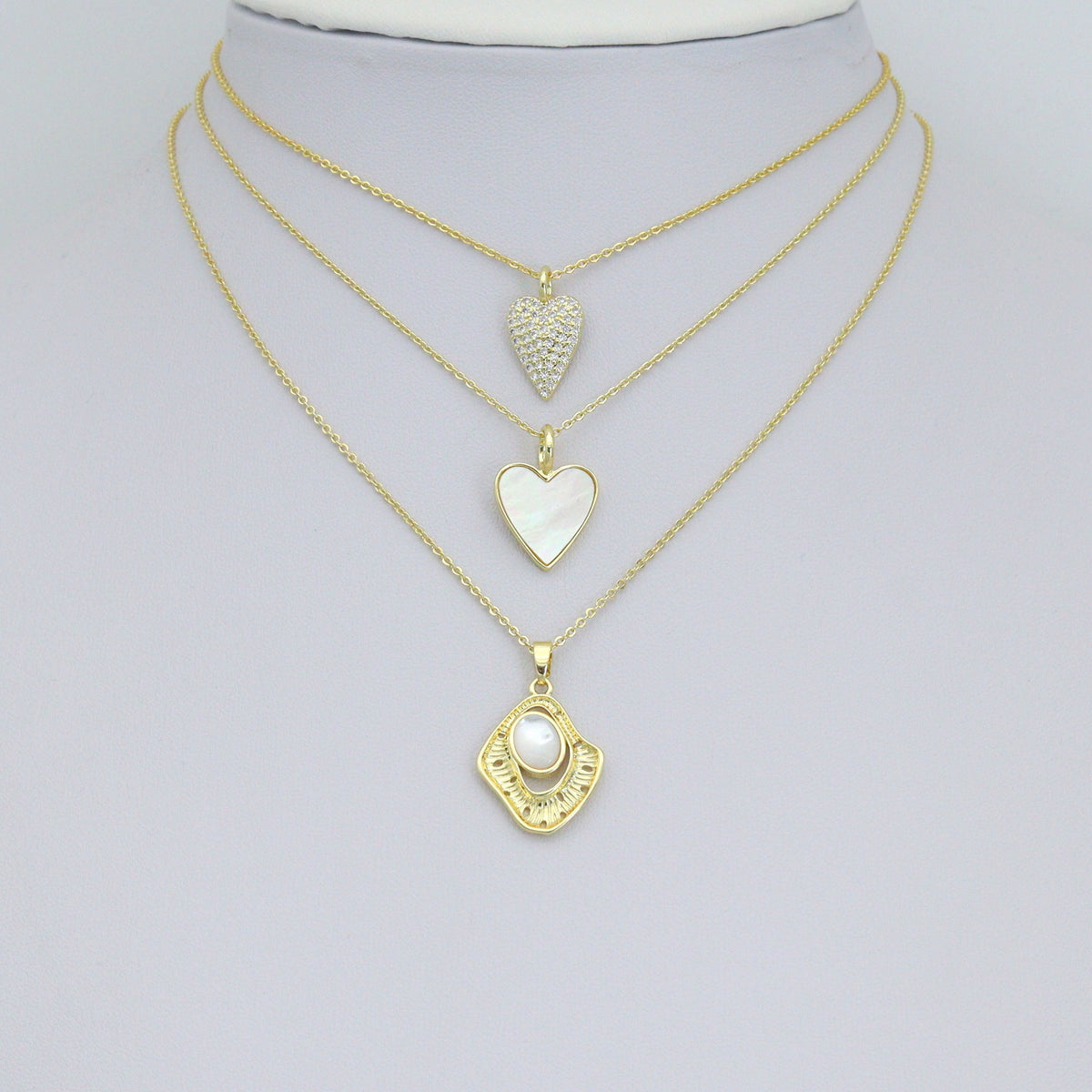 CZ Heart, Mother of Pearl Heart, Oval Pearl Pendant charm, Sku#LX917
