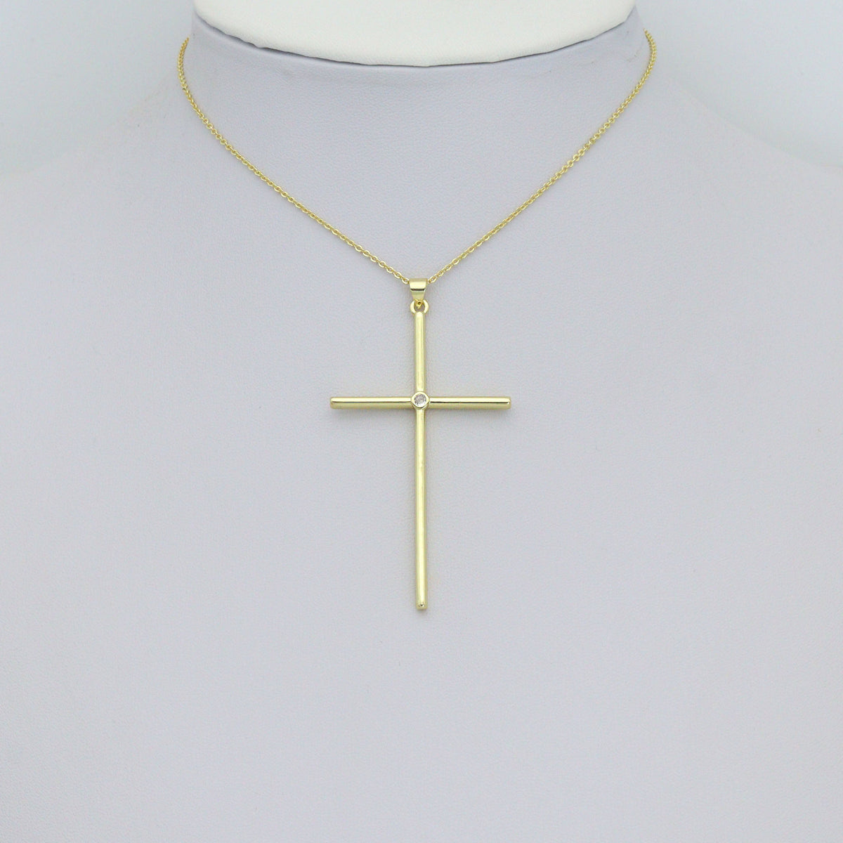Large Gold Cross with CZ Center Pendant charm, Sku#LK1277