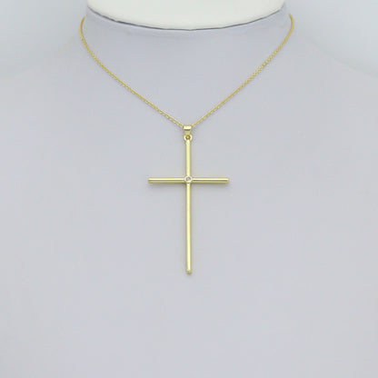 Large Gold Cross with CZ Center Pendant charm, Sku#LK1277