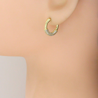 Gold Clear CZ Round Oval Ring Shape Hoop Earrings, Sku#LK1276