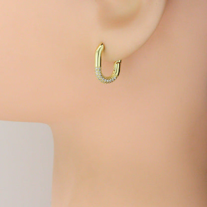 Gold Clear CZ Round Oval Ring Shape Hoop Earrings, Sku#LK1276