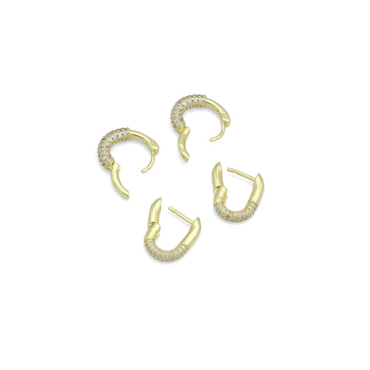 Gold Clear CZ Round Oval Ring Shape Hoop Earrings, Sku#LK1276