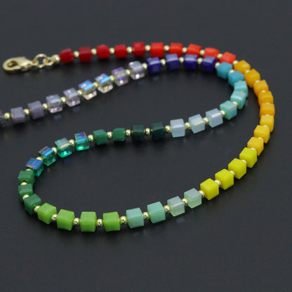 Rainbow Cube Crystal beads Necklace, sku#EF801