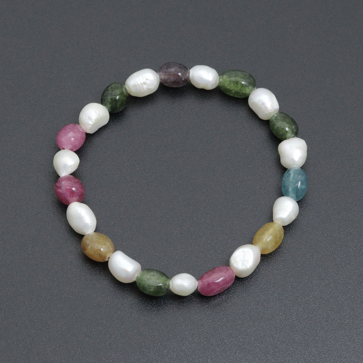 Freeform Pearl with Jade Stretchy Bracelet, Sku#EF654