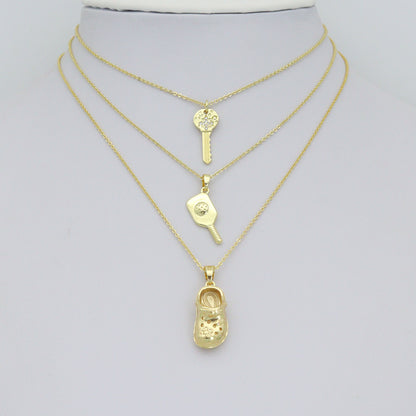Clear CZ Gold Key Crocs Shoe pickleball racket Pendant charm , Sku#LX922