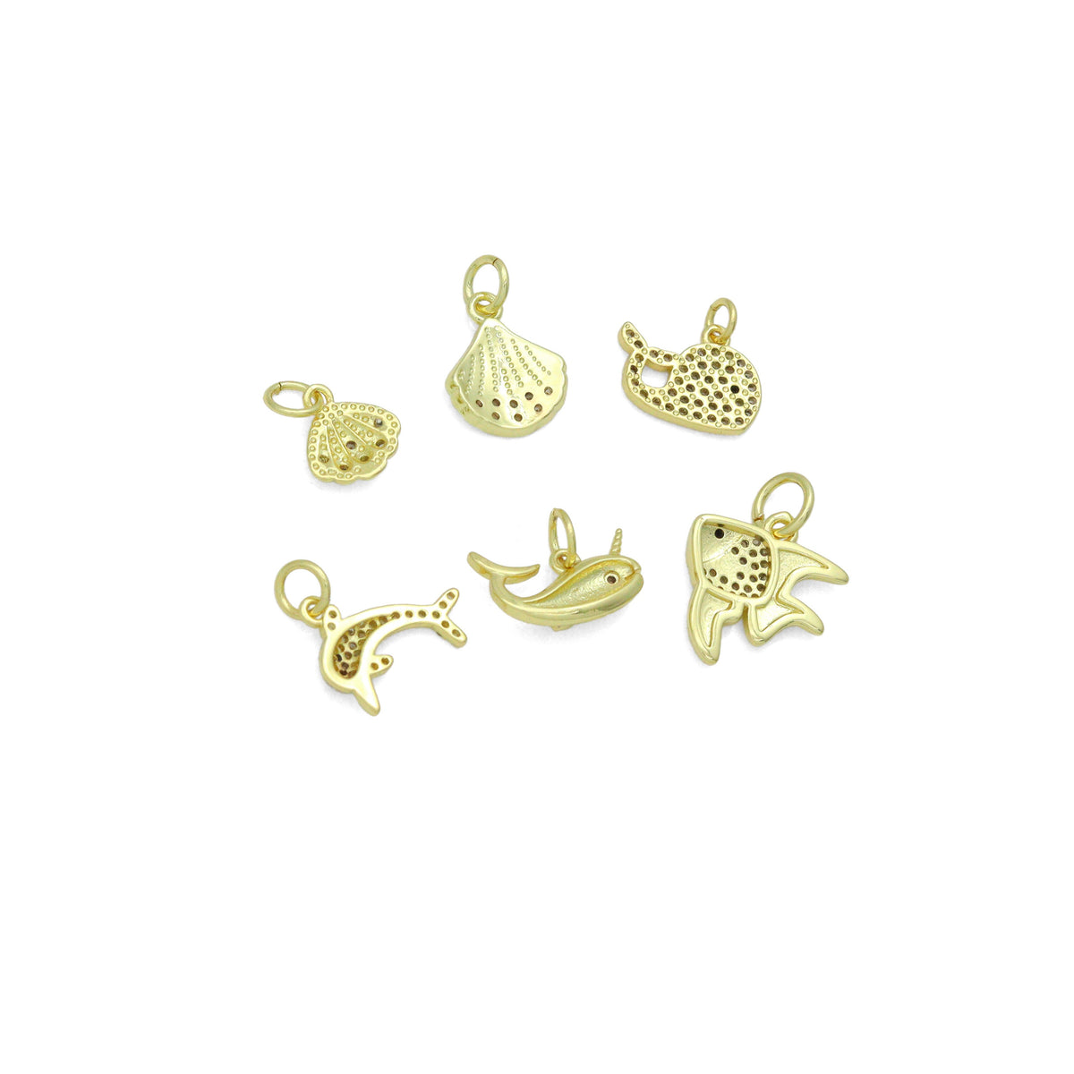 Clear CZ Gold Shell Fish Dolphin whale Pendant charm, Sku#LX925
