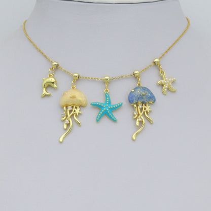 Enamel Jellyfish Blue starfish, Pearl starfish, Dolphin Pendant charm, Sku#A510