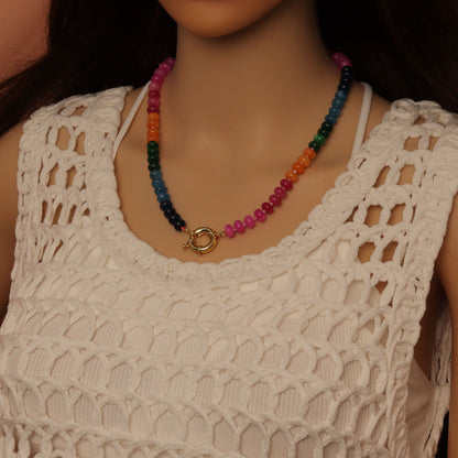 Pink Rainbow adventure green Roundelle Gemstone necklace, sku#EF810