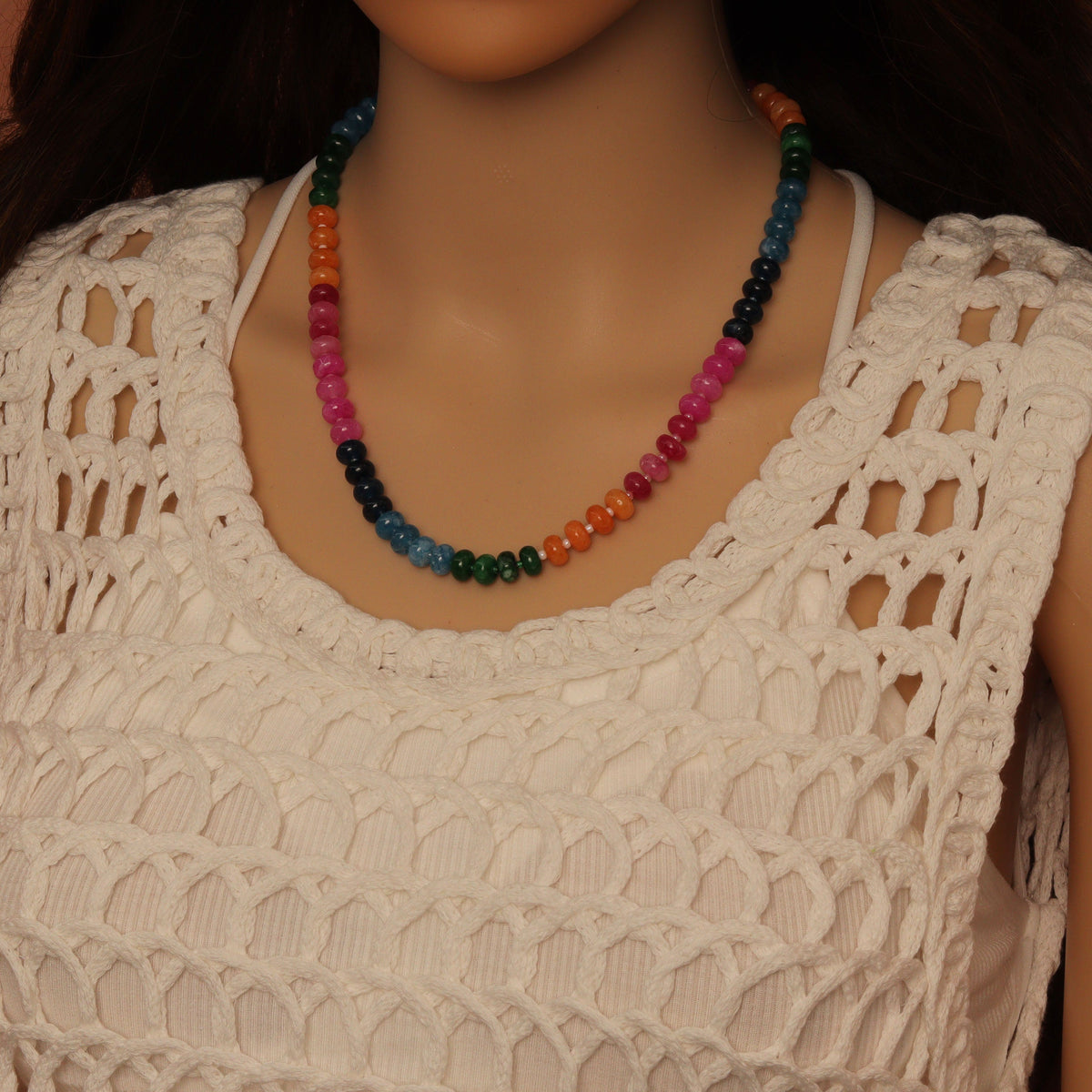 Pink Rainbow adventure green Roundelle Gemstone necklace, sku#EF810