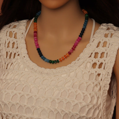 Pink Rainbow adventure green Roundelle Gemstone necklace, sku#EF810