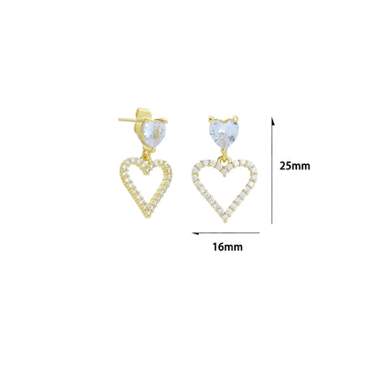 Clear CZ Frame Heart Stud Dangle Earrings, Sku#LD759