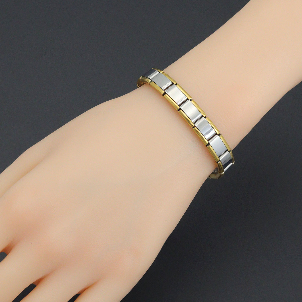 Gold Silver Dual Color Watch Band Stretchy Bracelet, Sku#LD773